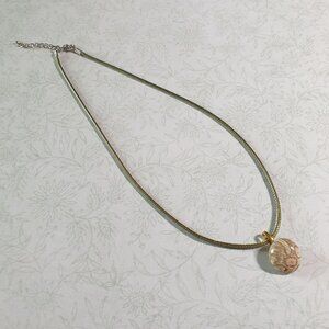 Leather Braided Chain Necklace Womens Fossilized Coral Pendant Adjustable Clasp